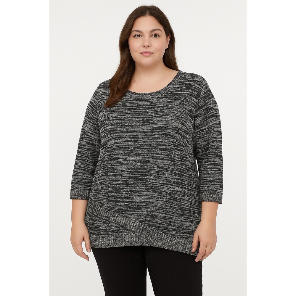 Croft & Barrow Womens Sweater Black Gray Sleeve Acrylic Knit 1X  3/4 Sleeve
